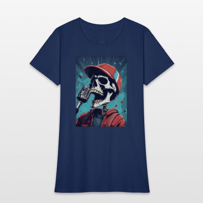 An skull wearing sport cap singing in a concert wi