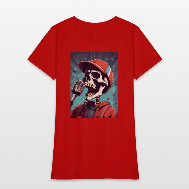 An skull wearing sport cap singing in a concert wi