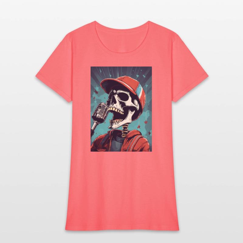 An skull wearing sport cap singing in a concert wi