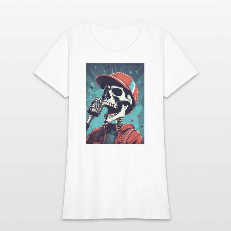 An skull wearing sport cap singing in a concert wi