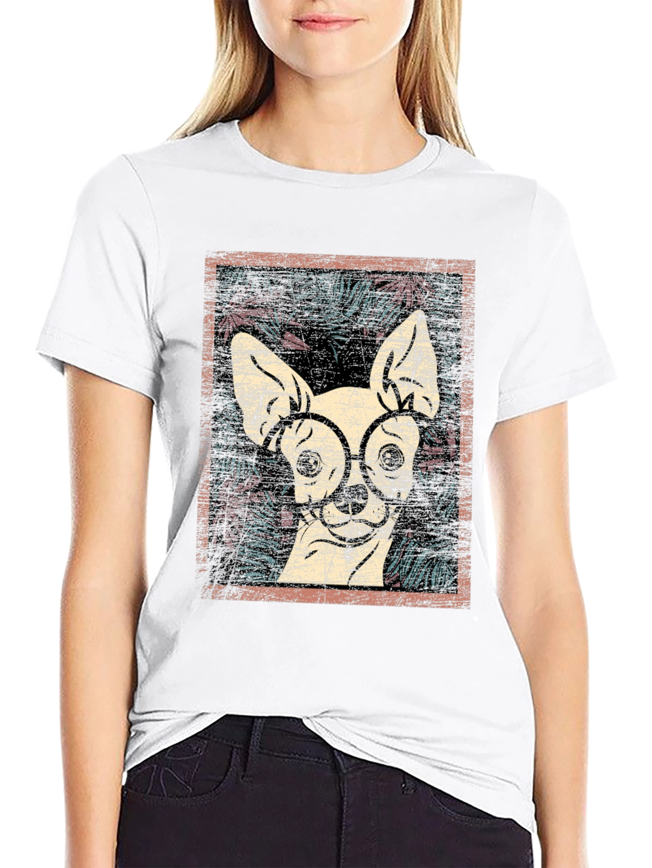 Dog with Glasses Graphic Print Tee