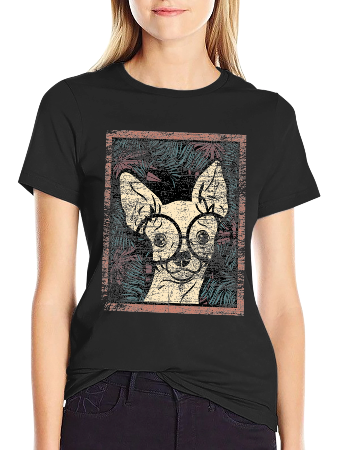 Dog with Glasses Graphic Print Tee