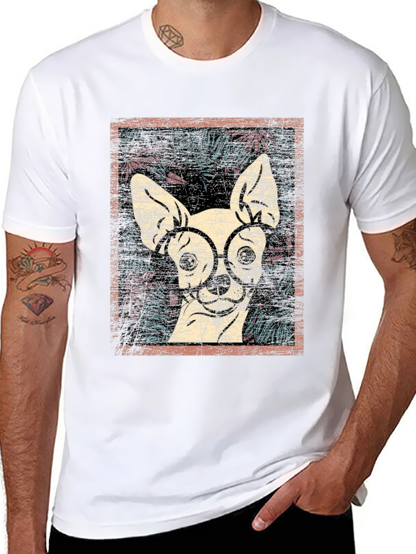 Dog with Glasses Graphic Print Tee