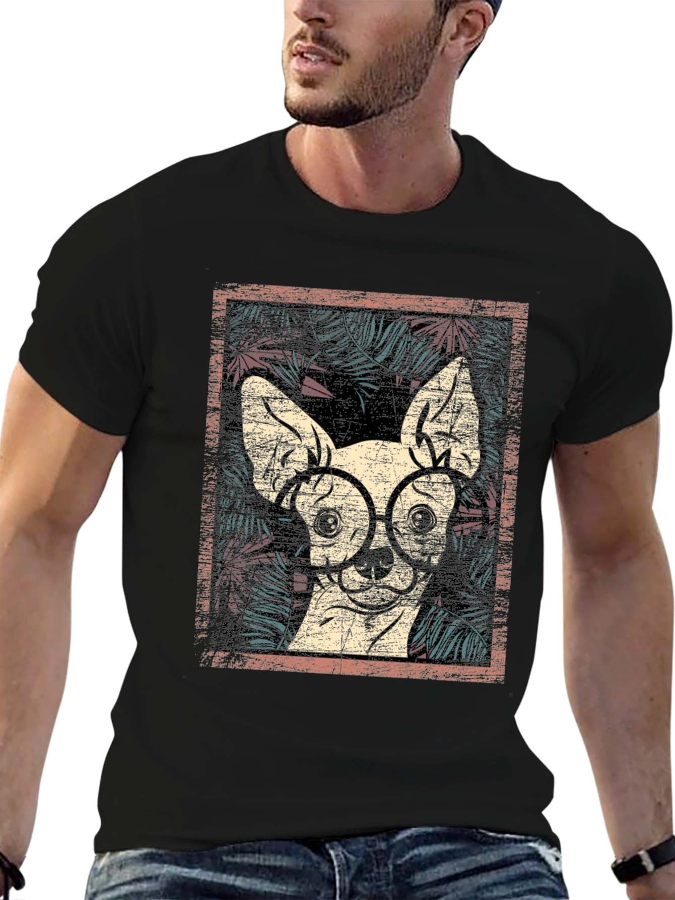 Dog with Glasses Graphic Print Tee
