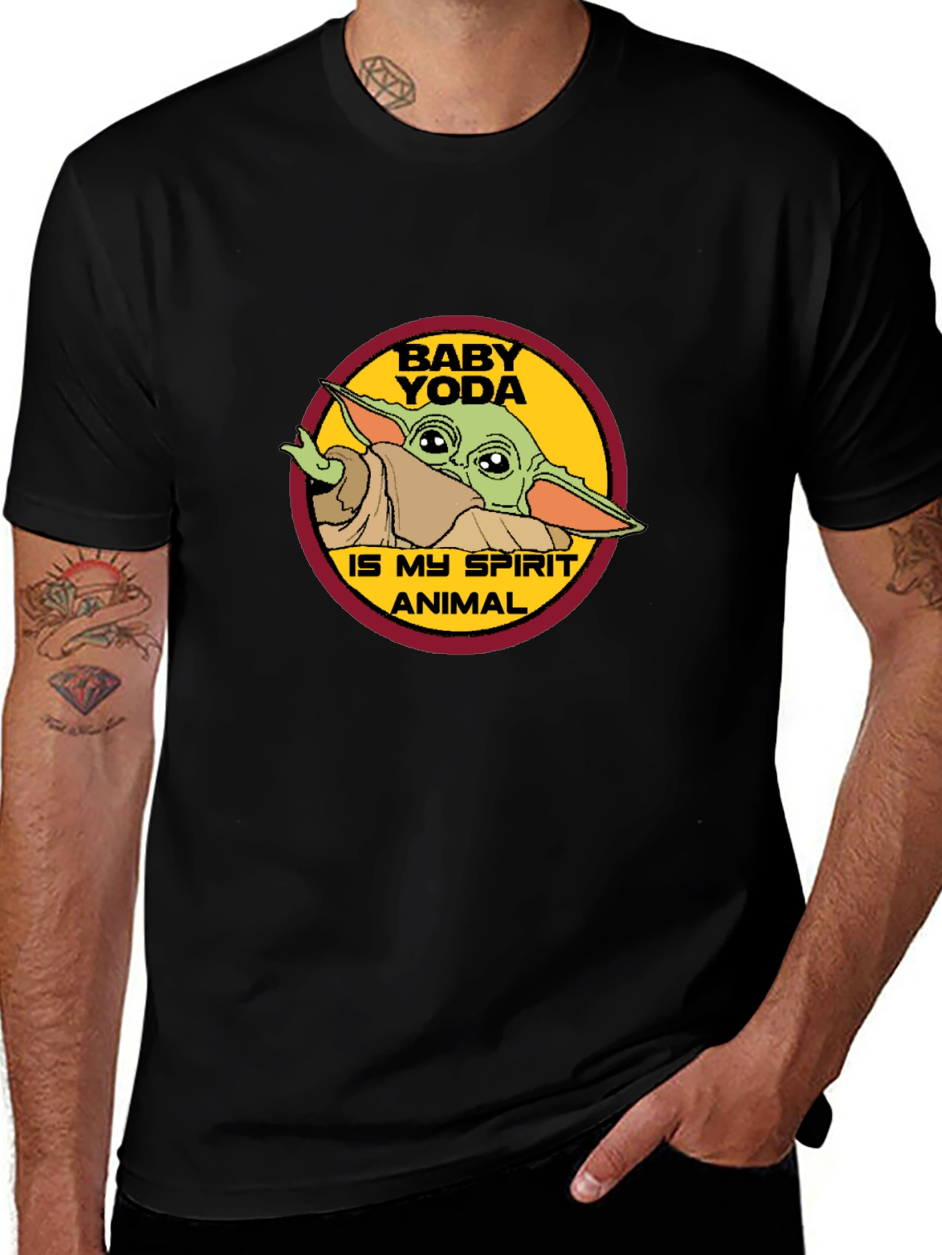 Baby Yoda Spirit Animal Black T-Shirt