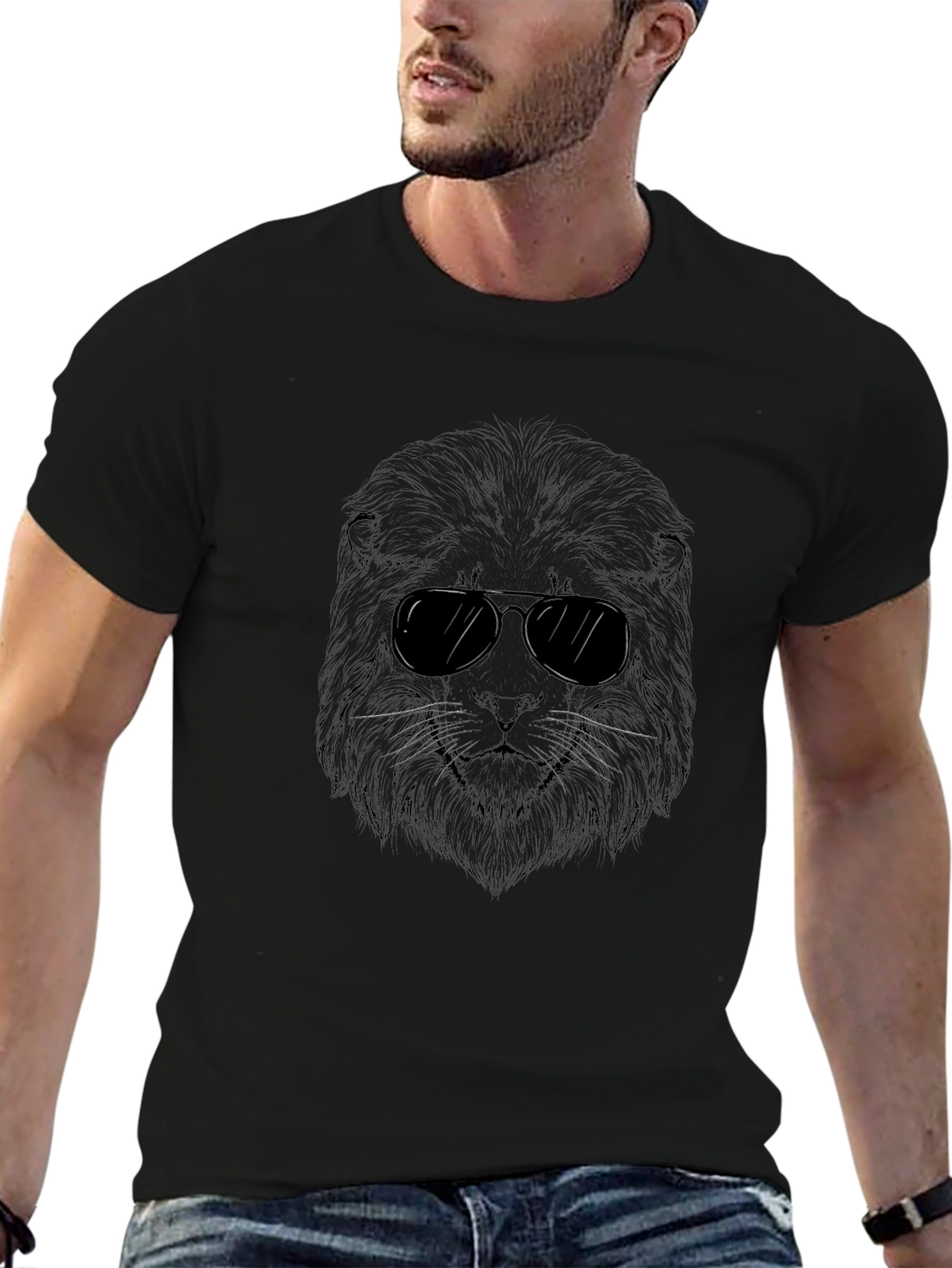 Cool Lion Graphic Tee - Black Crew Neck