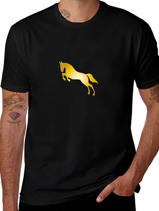 Stylish Black Tee with Golden Horse Design