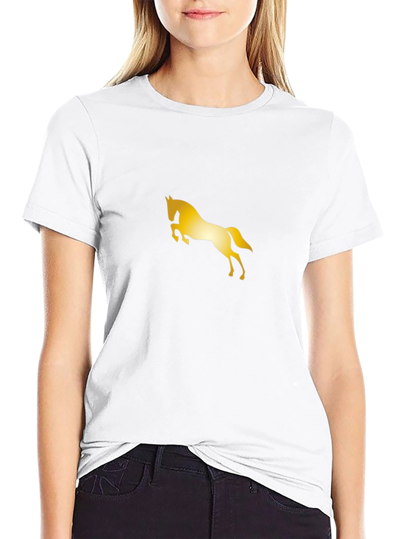 Stylish Black Tee with Golden Horse Design
