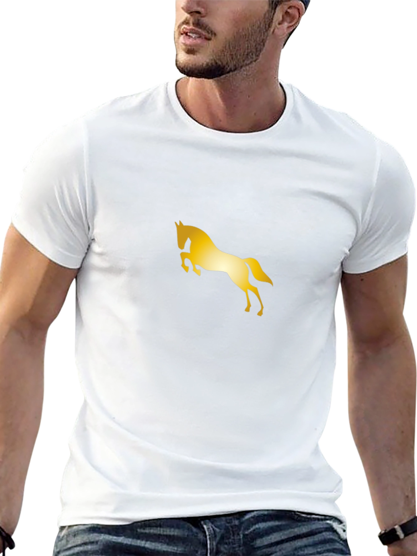 Stylish Black Tee with Golden Horse Design