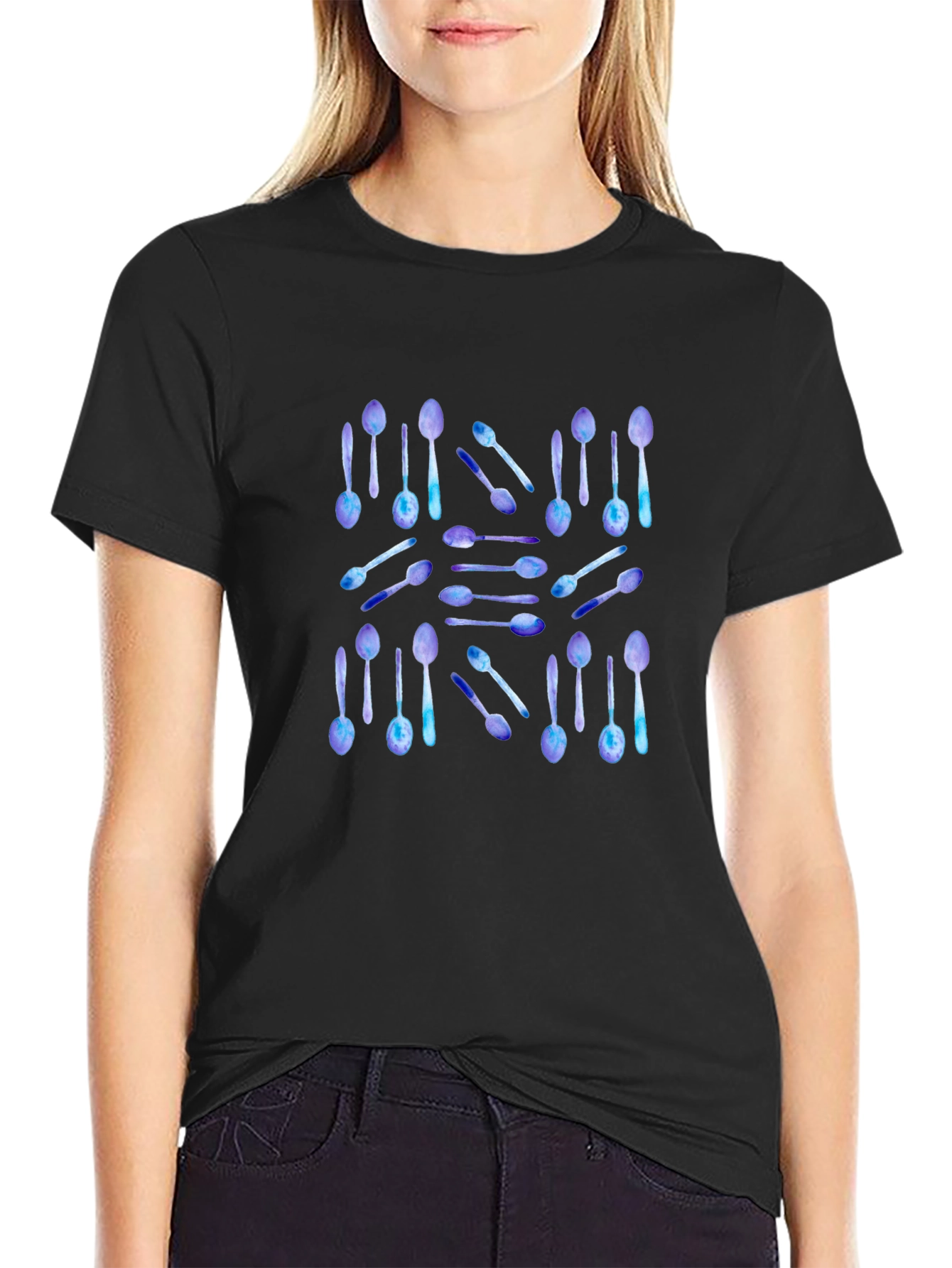 Spoon Pattern Black T-Shirt