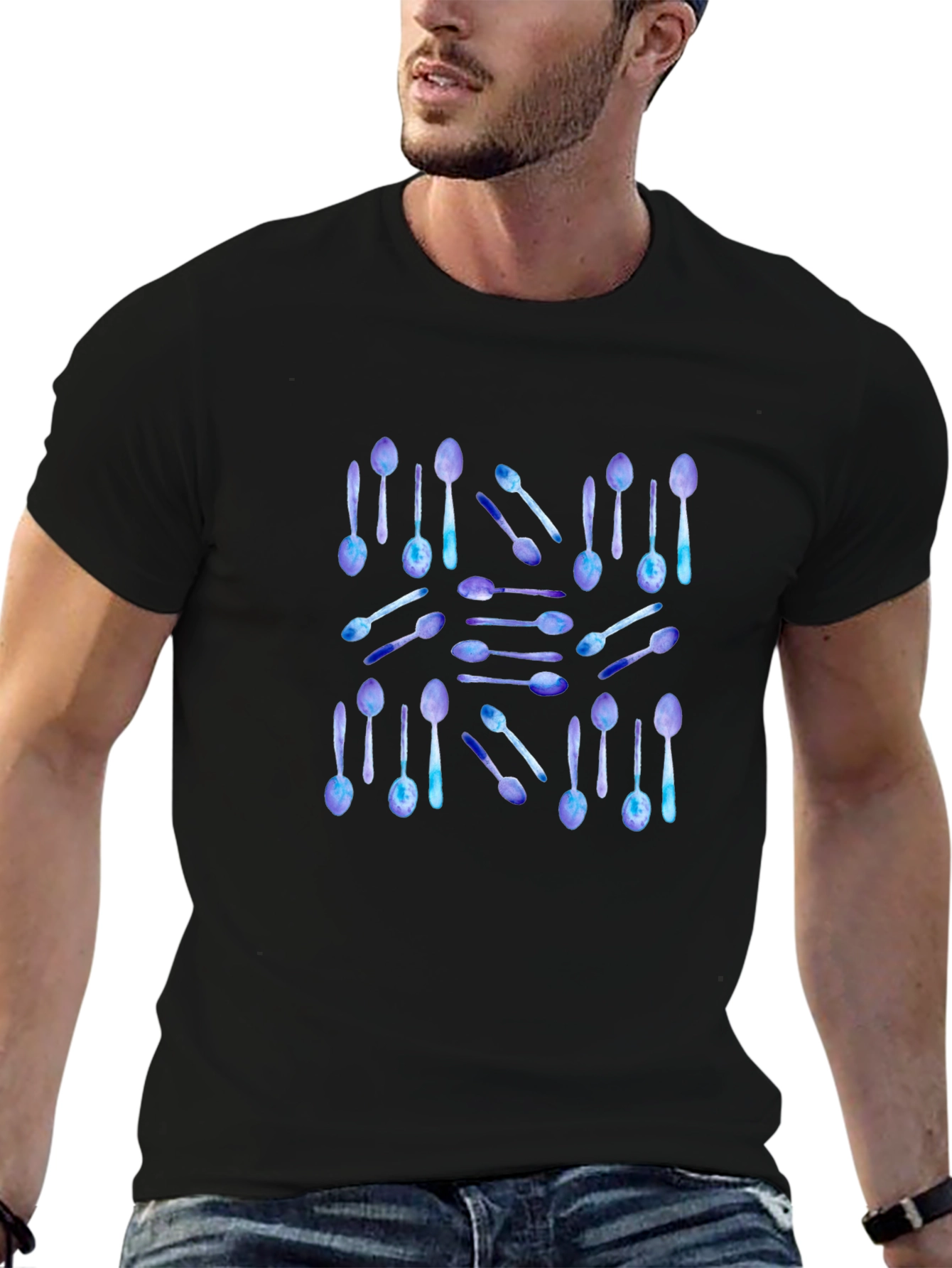 Spoon Pattern Black T-Shirt
