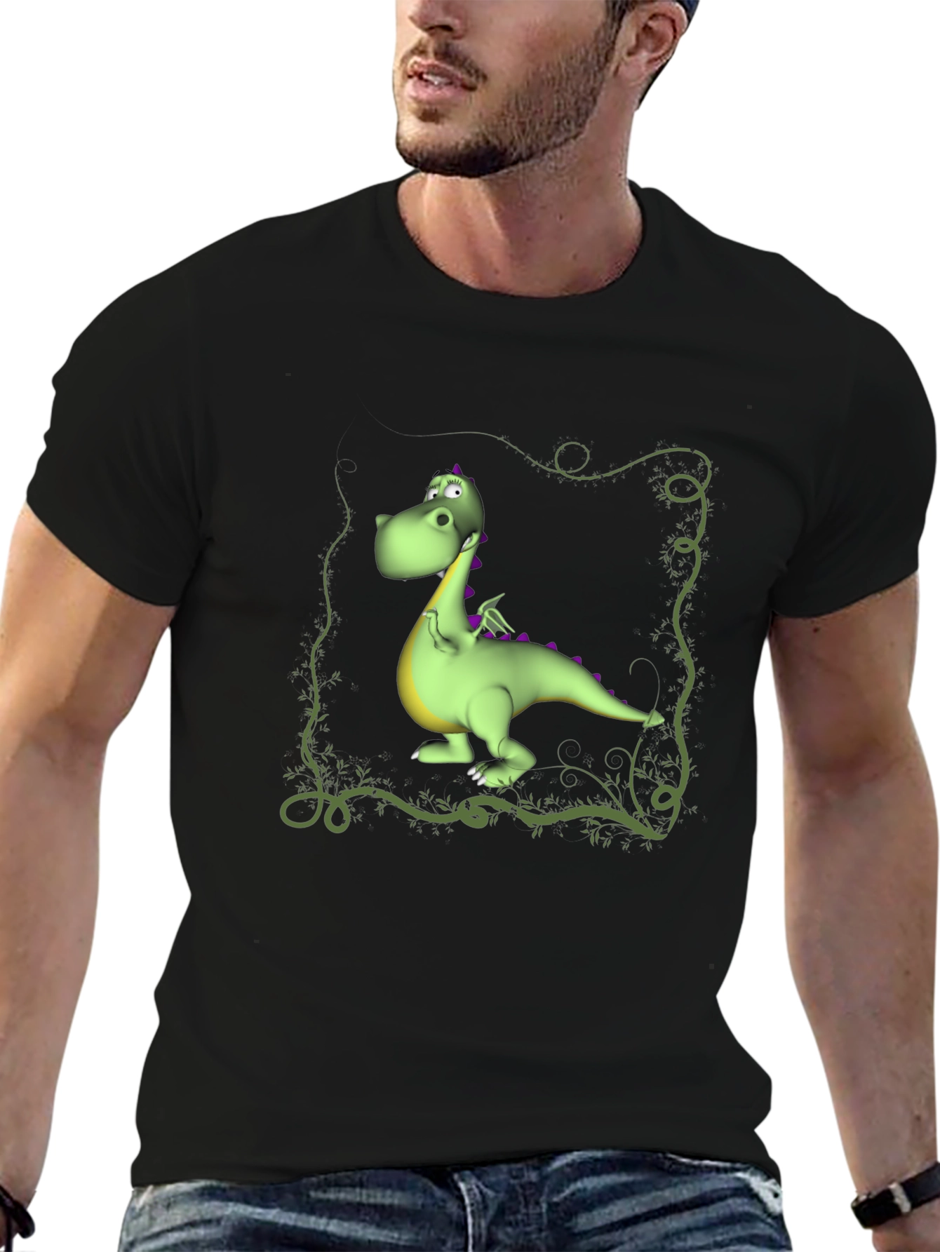 Cartoon Dragon Graphic Tee - Black T-Shirt