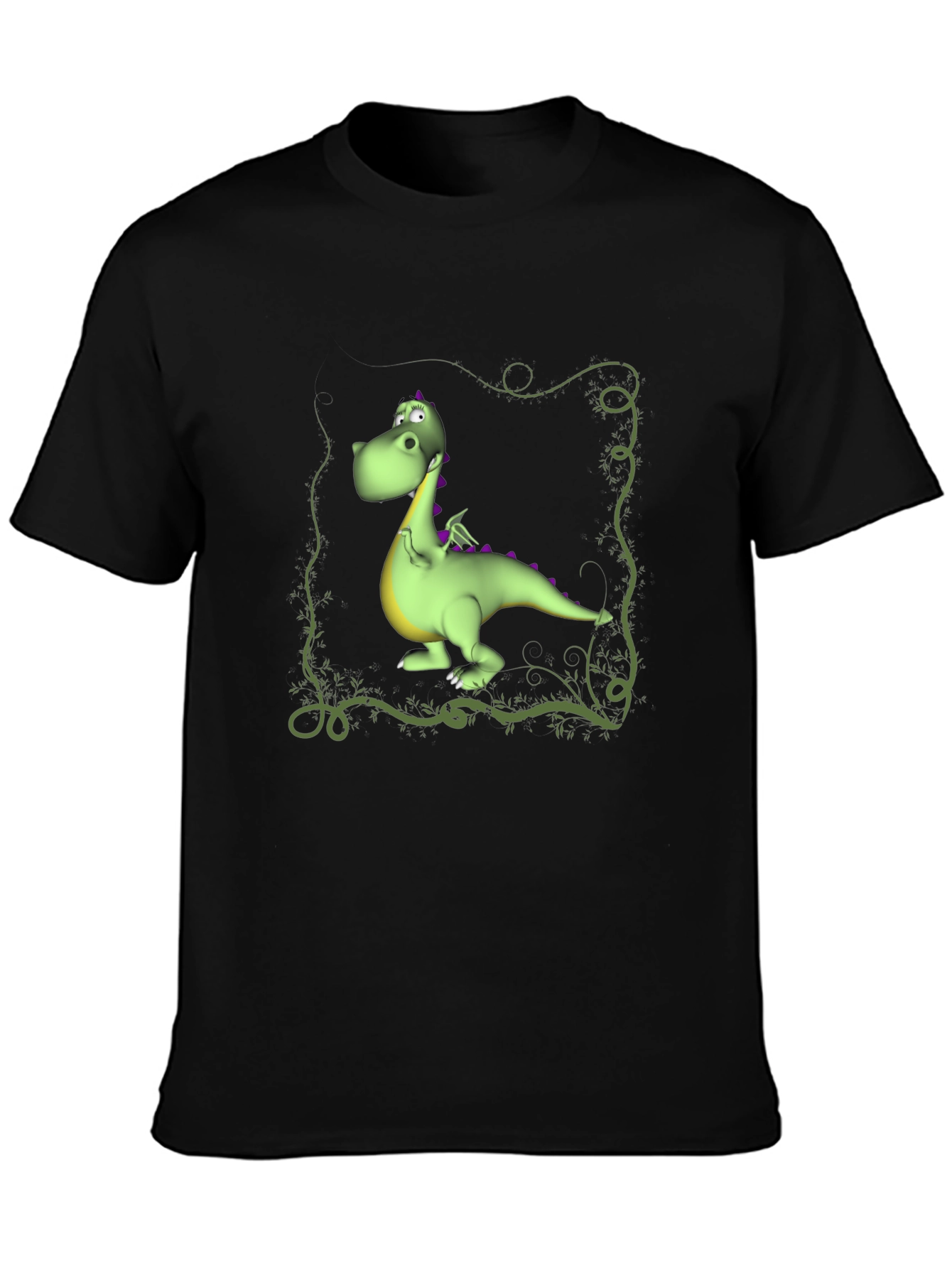 Cartoon Dragon Graphic Tee - Black T-Shirt