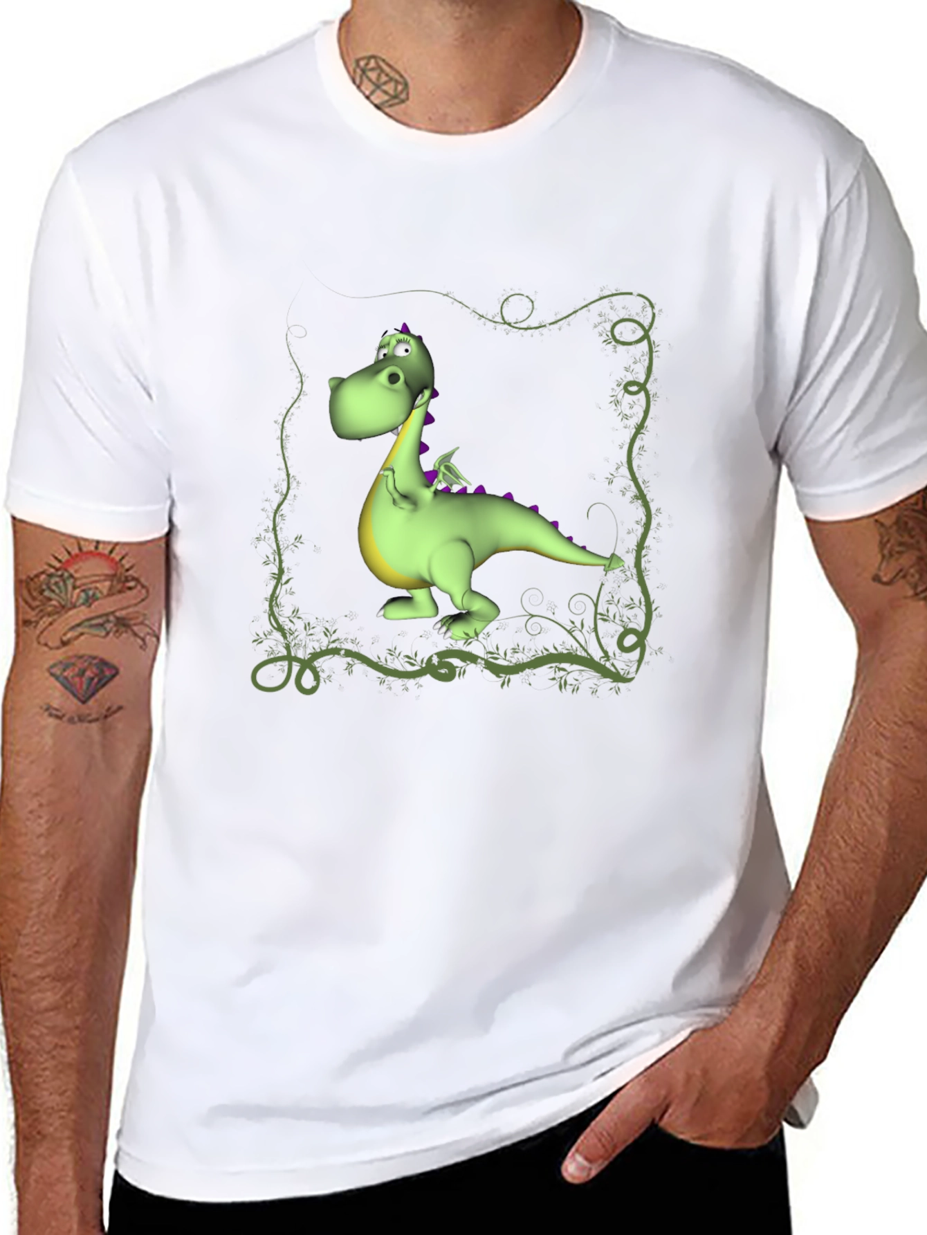 Cartoon Dragon Graphic Tee - Black T-Shirt