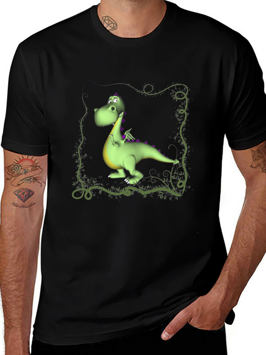 Cartoon Dragon Graphic Tee - Black T-Shirt