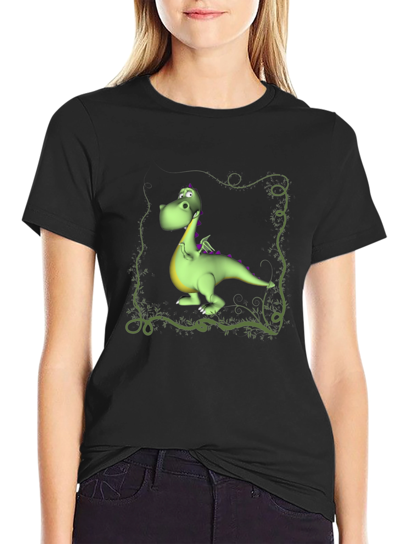 Cartoon Dragon Graphic Tee - Black T-Shirt