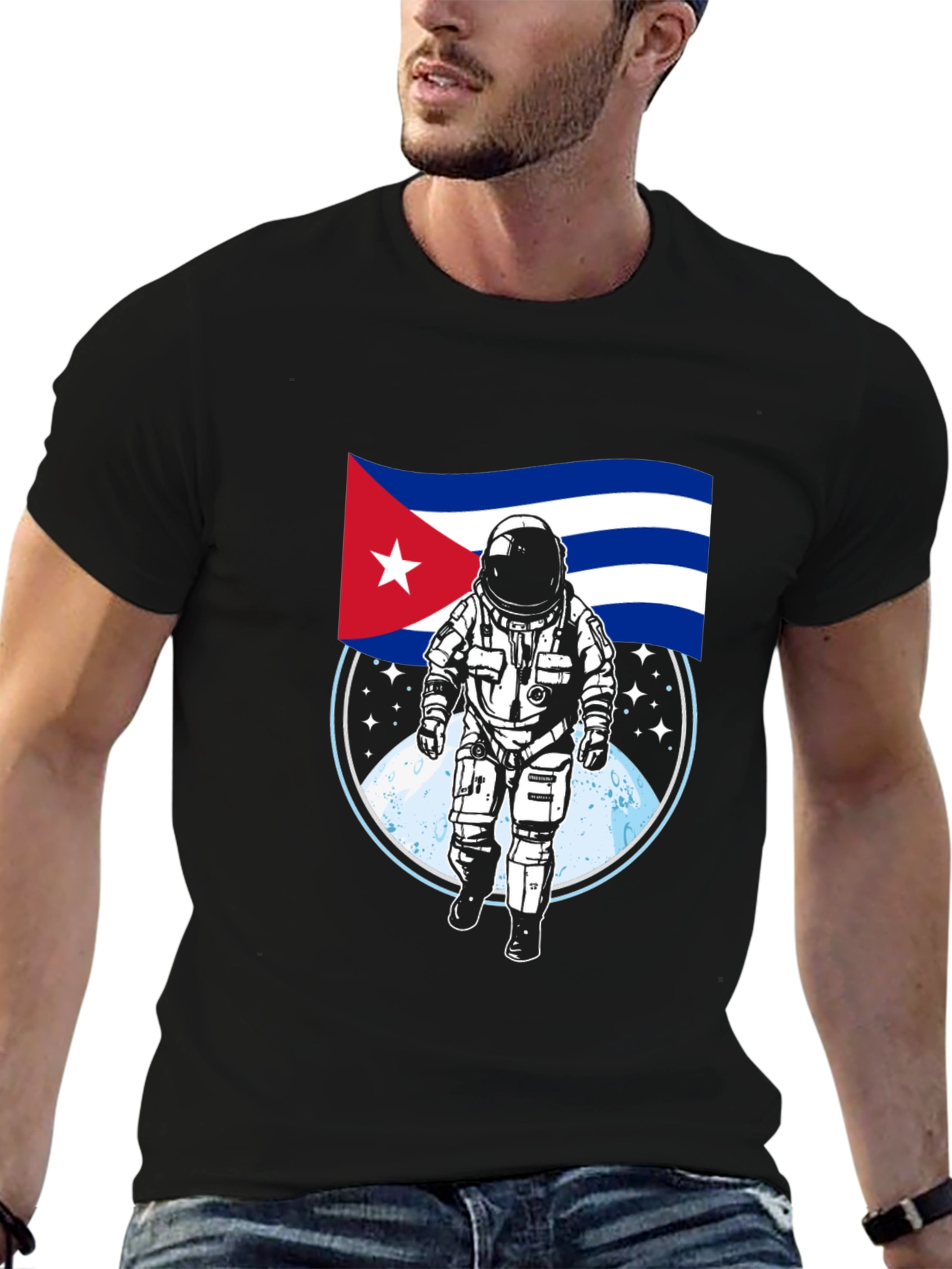 Cuban Astronaut Black T-Shirt