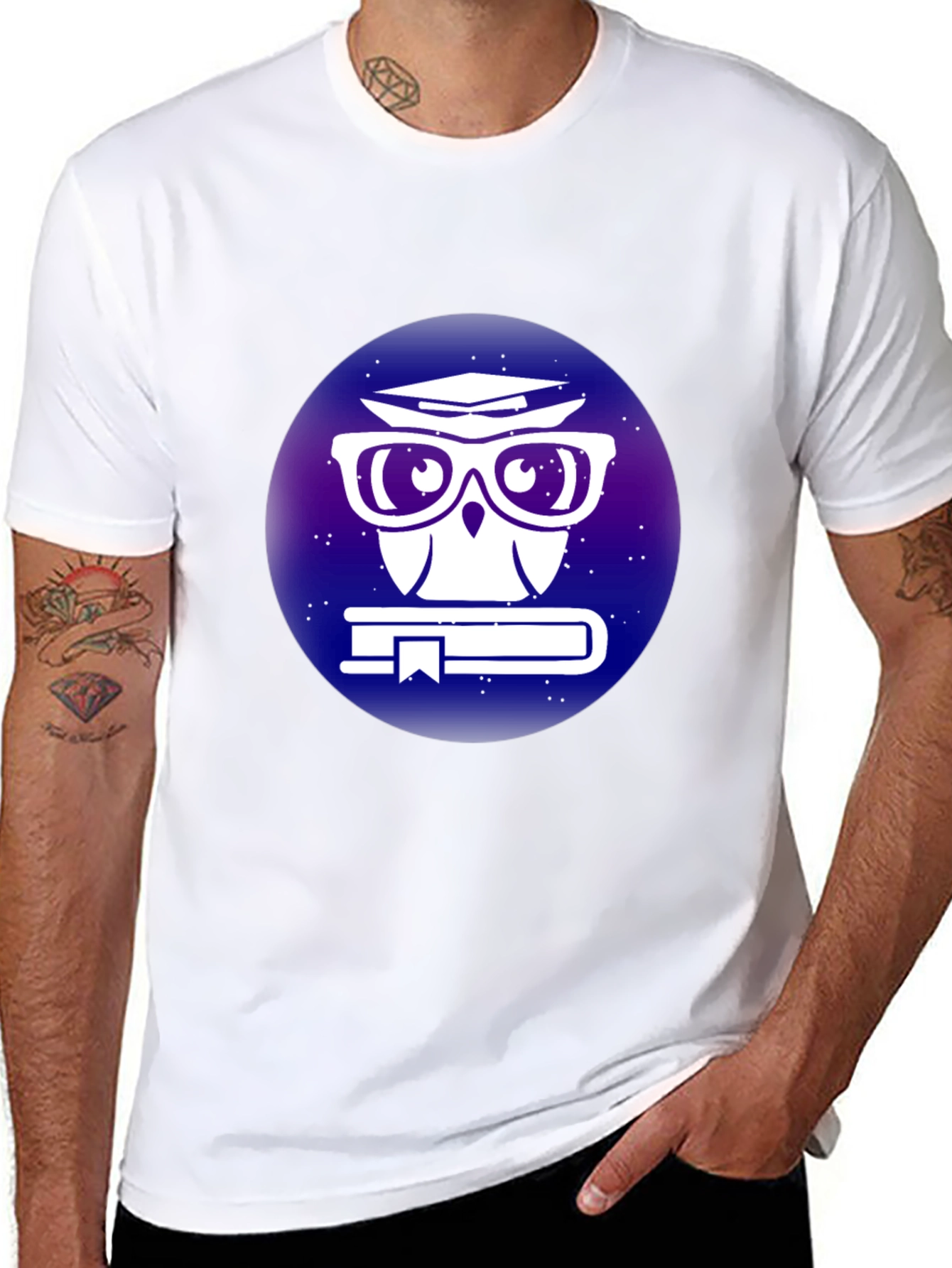 Smart Owl T-Shirt - Galaxy Book Design