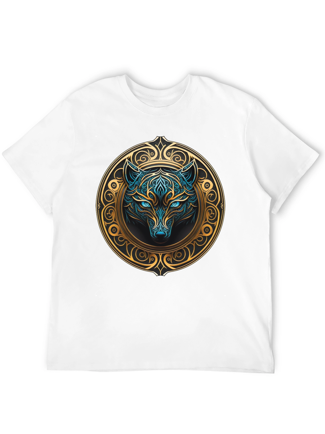 Wolf Graphic Tee - Mystical Blue & Gold Design