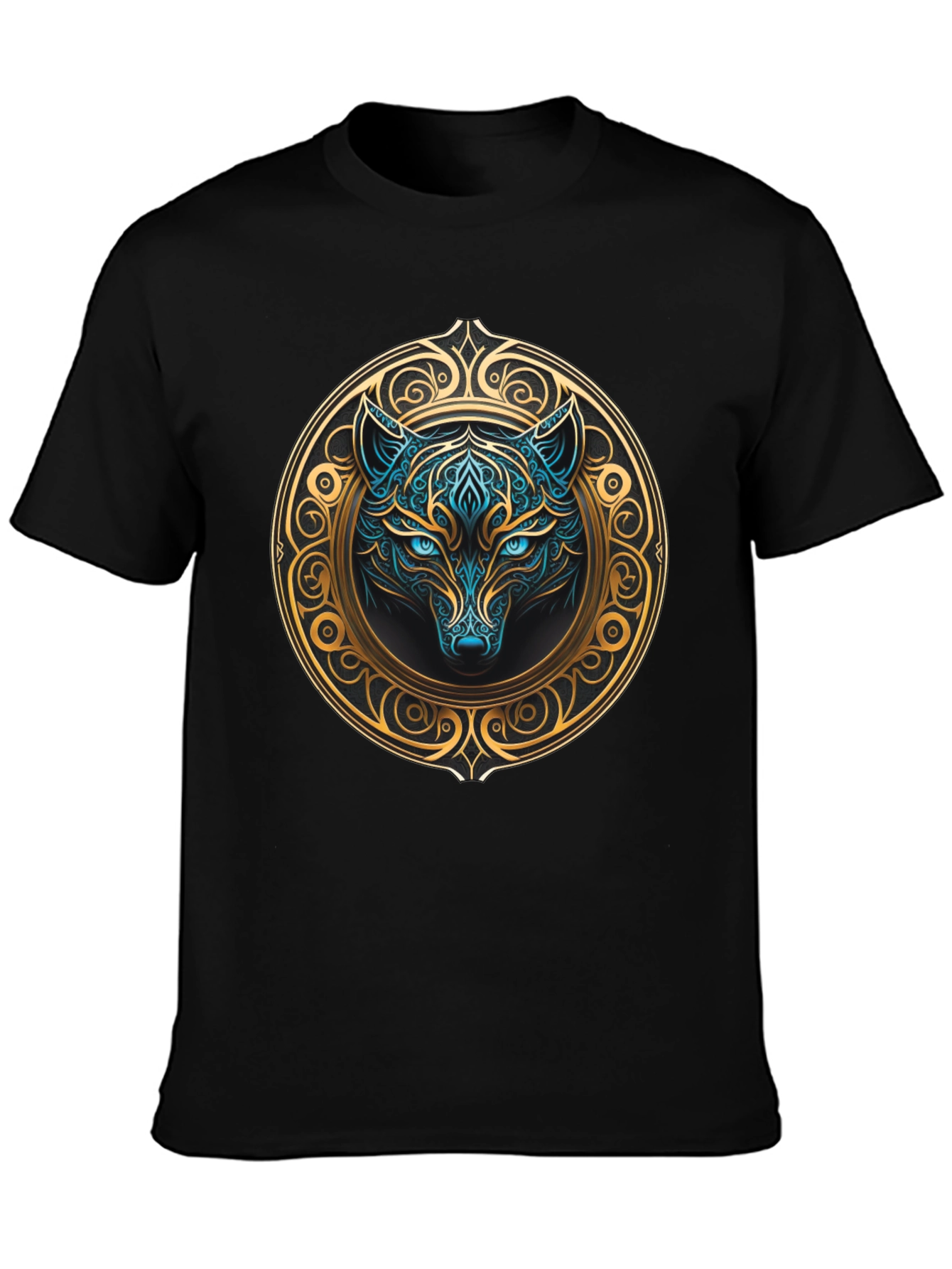 Wolf Graphic Tee - Mystical Blue & Gold Design