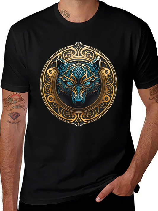 Wolf Graphic Tee - Mystical Blue & Gold Design