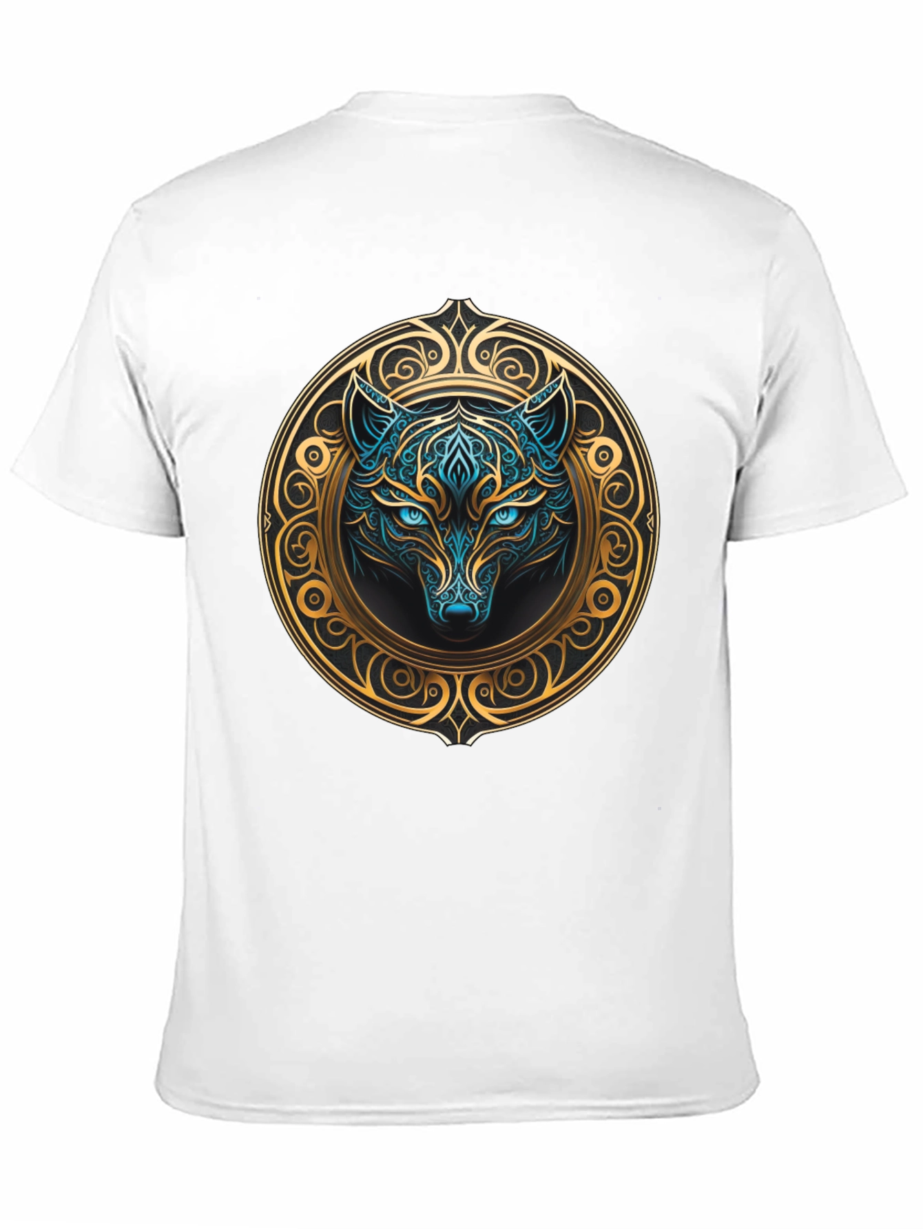 Wolf Graphic Tee - Mystical Blue & Gold Design