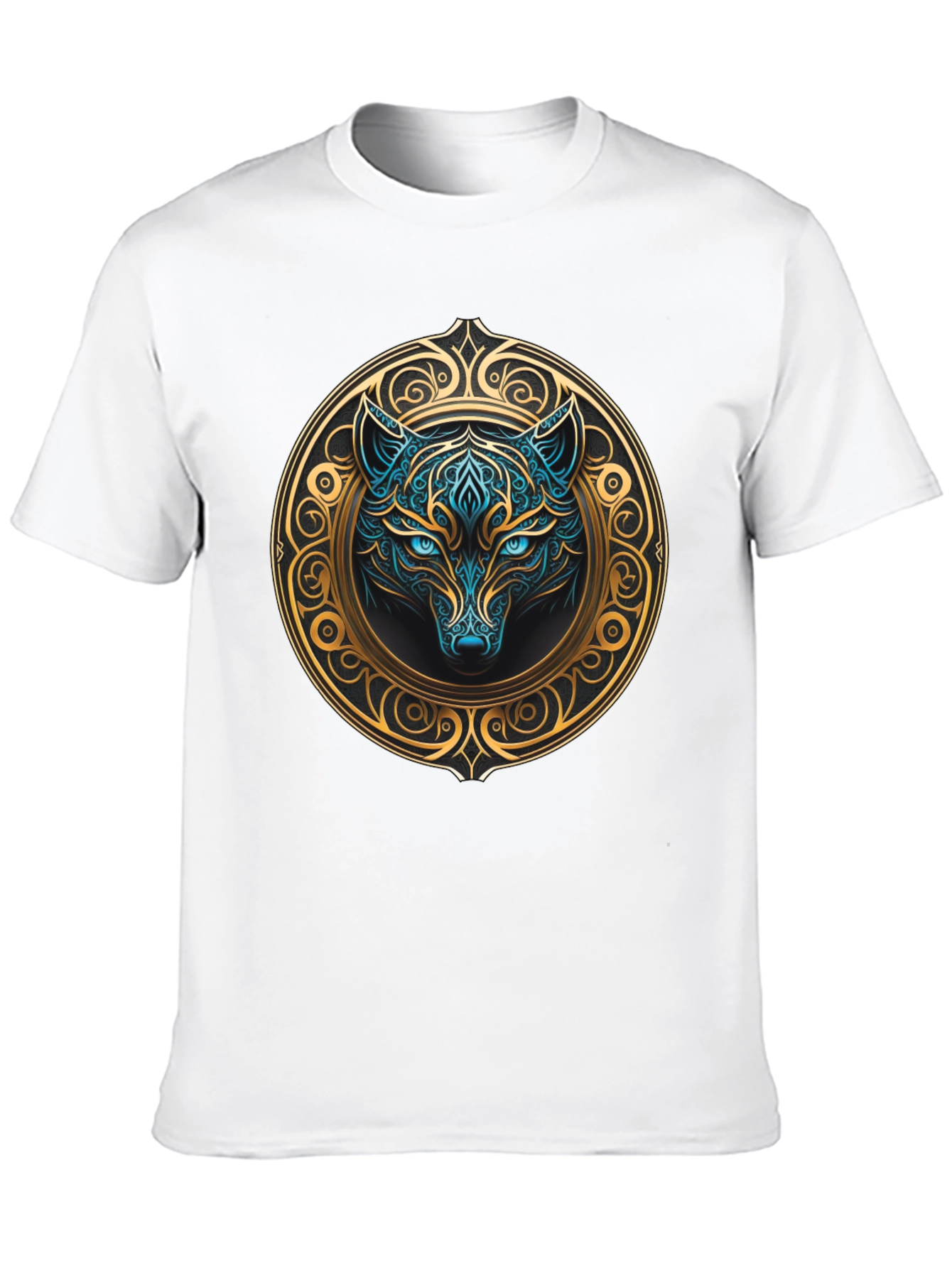 Wolf Graphic Tee - Mystical Blue & Gold Design
