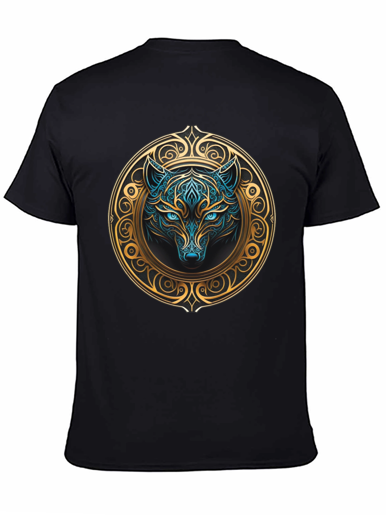 Wolf Graphic Tee - Mystical Blue & Gold Design