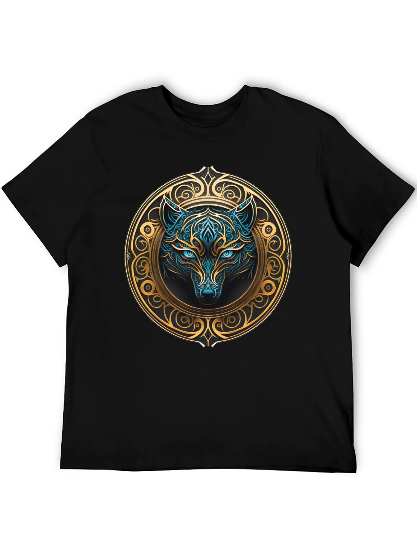 Wolf Graphic Tee - Mystical Blue & Gold Design