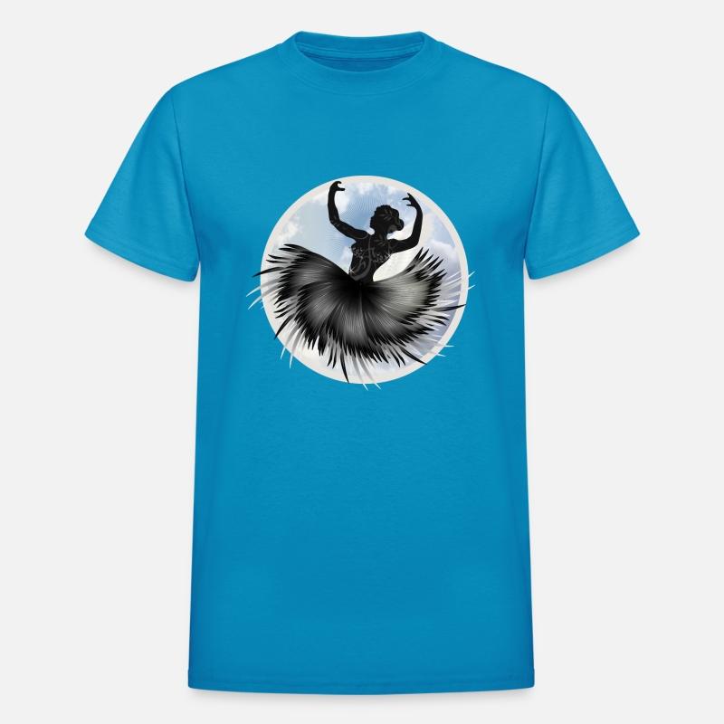 Ballet dancer in feather dress dances in the cloud