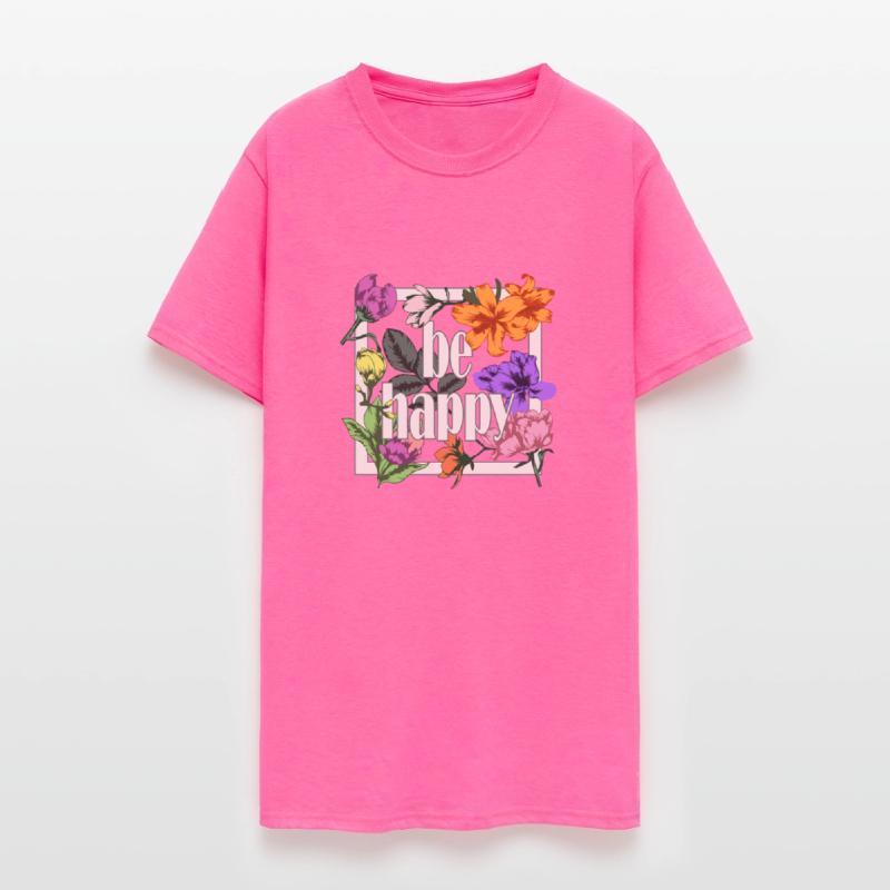 Be Happy greeting on blooming garden flowers