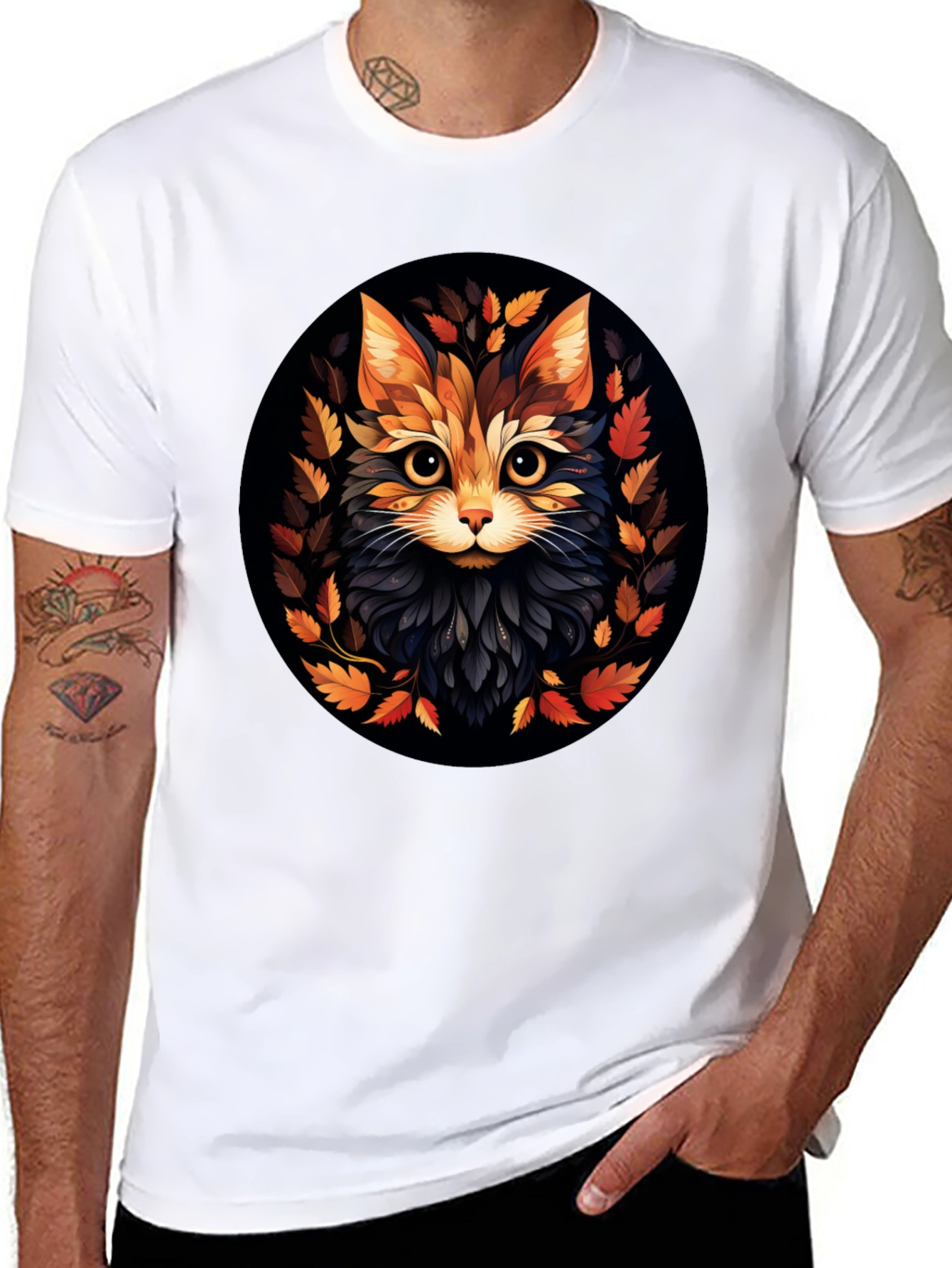 Stylish Cat Art Black T-Shirt