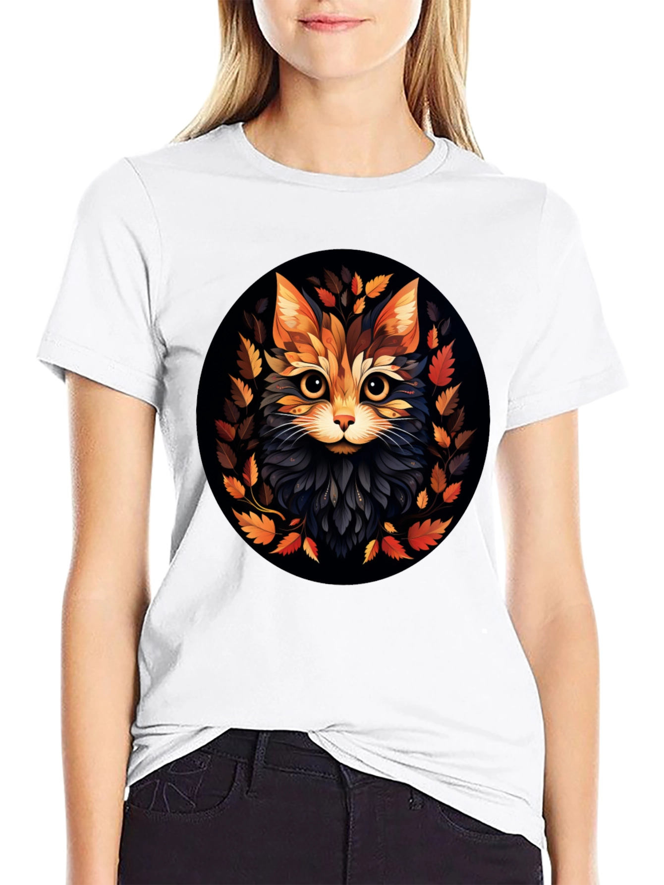 Stylish Cat Art Black T-Shirt