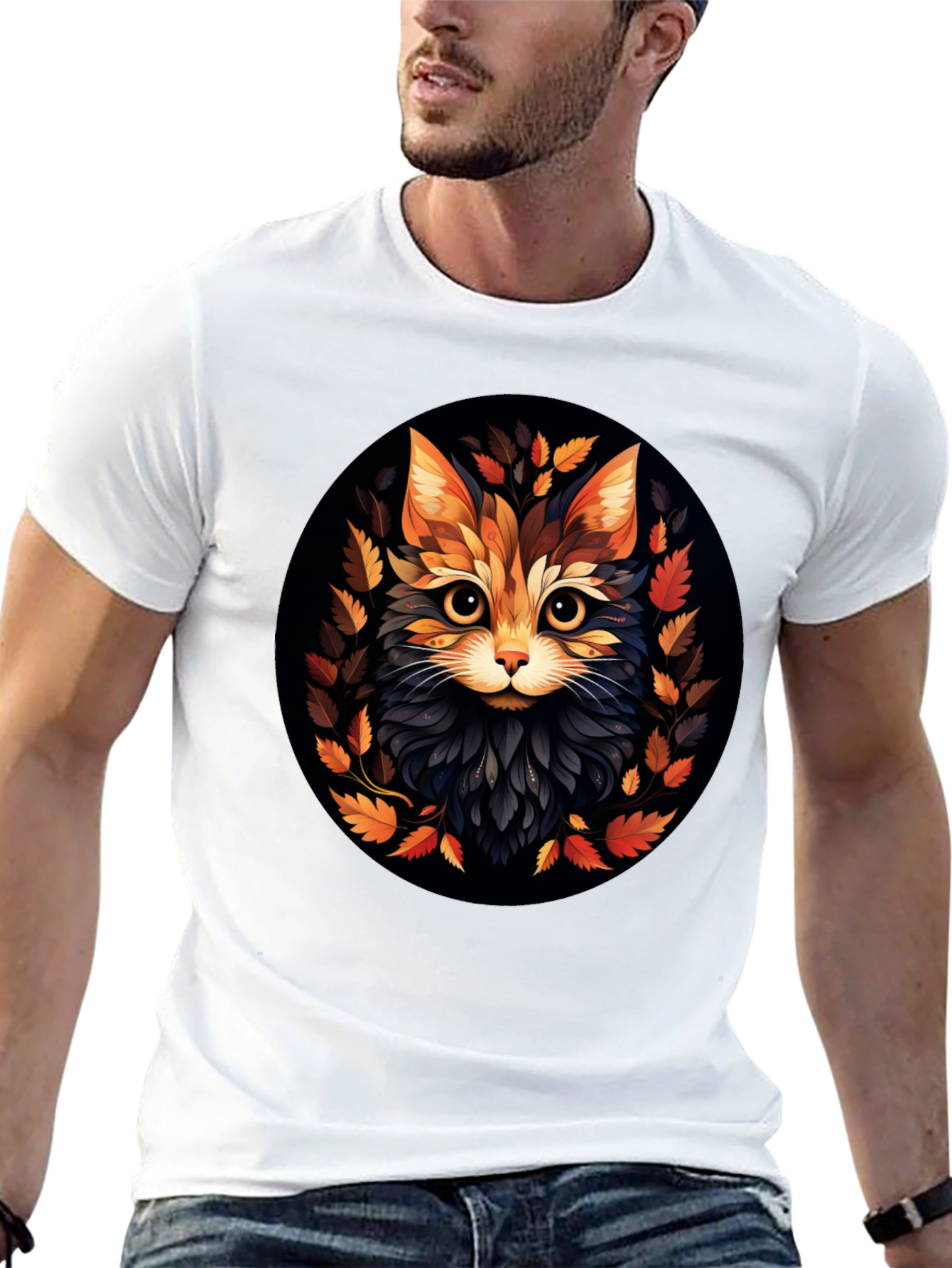 Stylish Cat Art Black T-Shirt