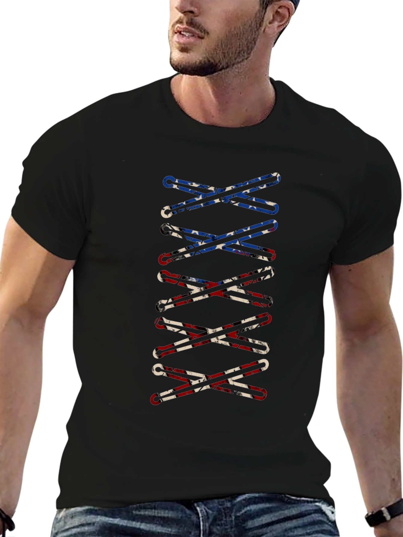 Confederate Flag Shoelace Print Black T-Shirt