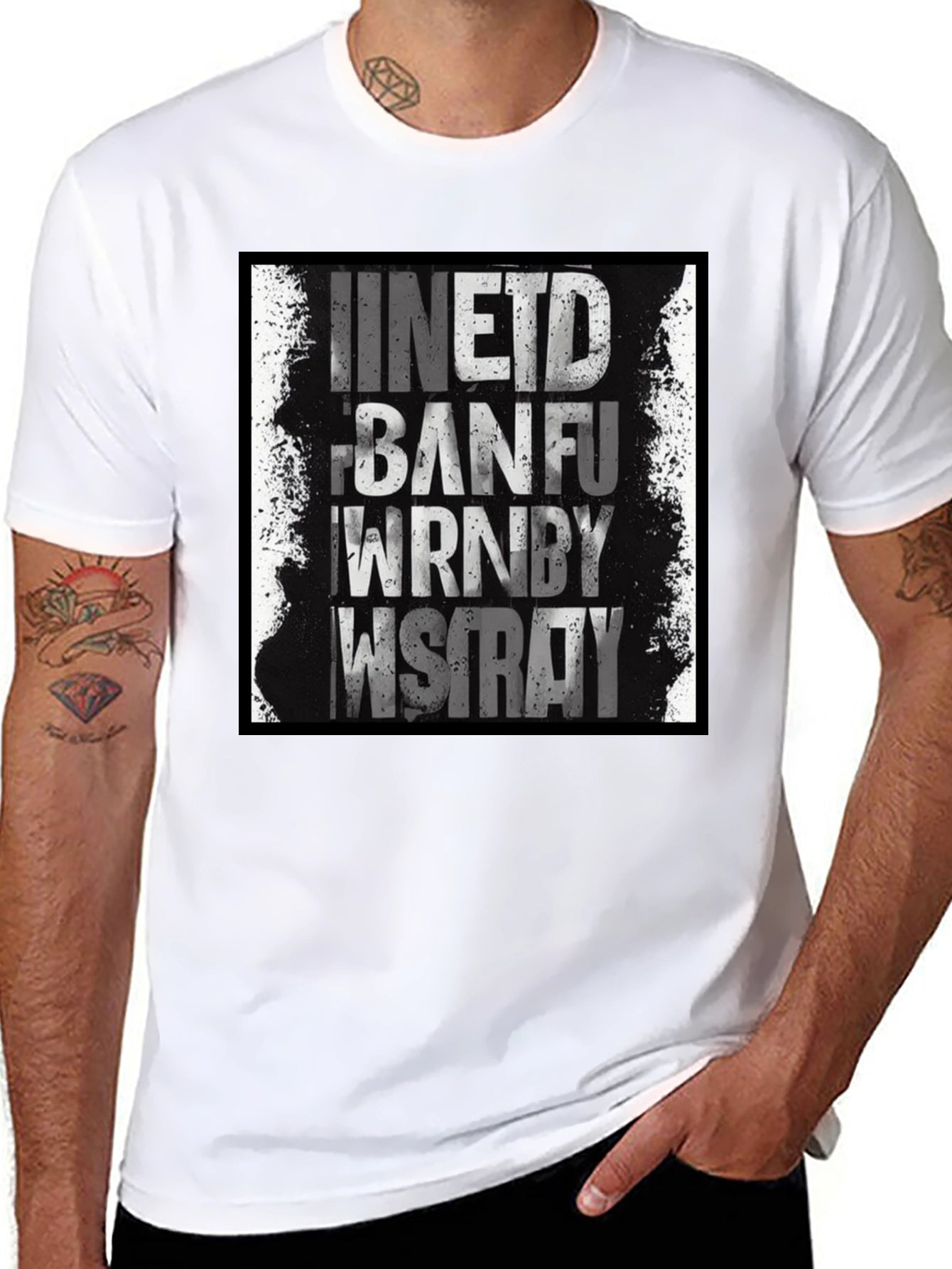Grunge Text Graphic Black T-Shirt