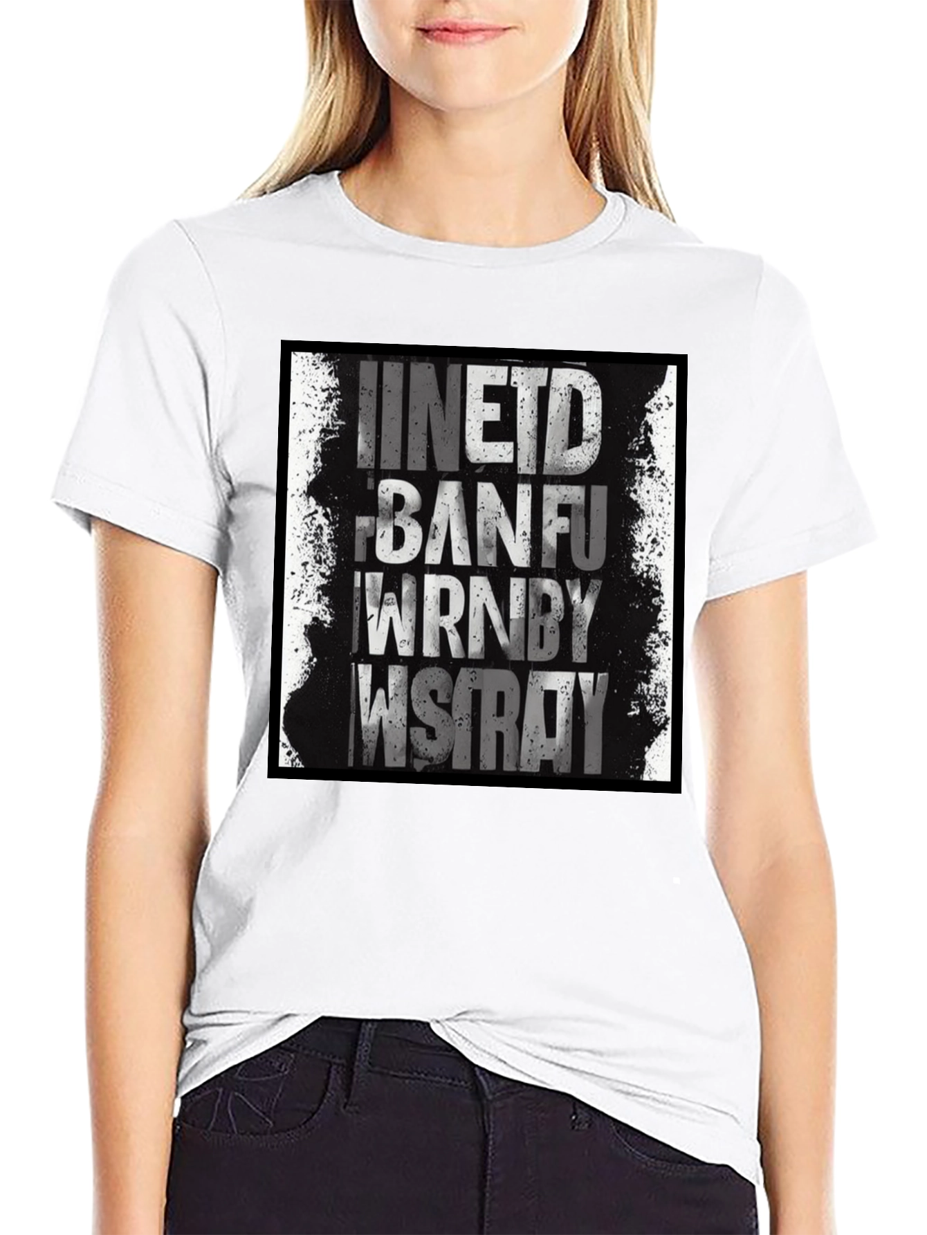 Grunge Text Graphic Black T-Shirt