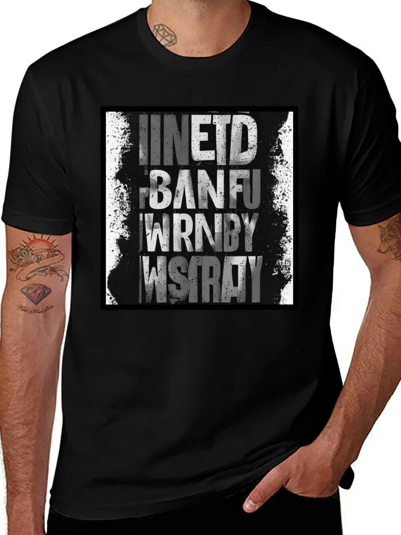 Grunge Text Graphic Black T-Shirt