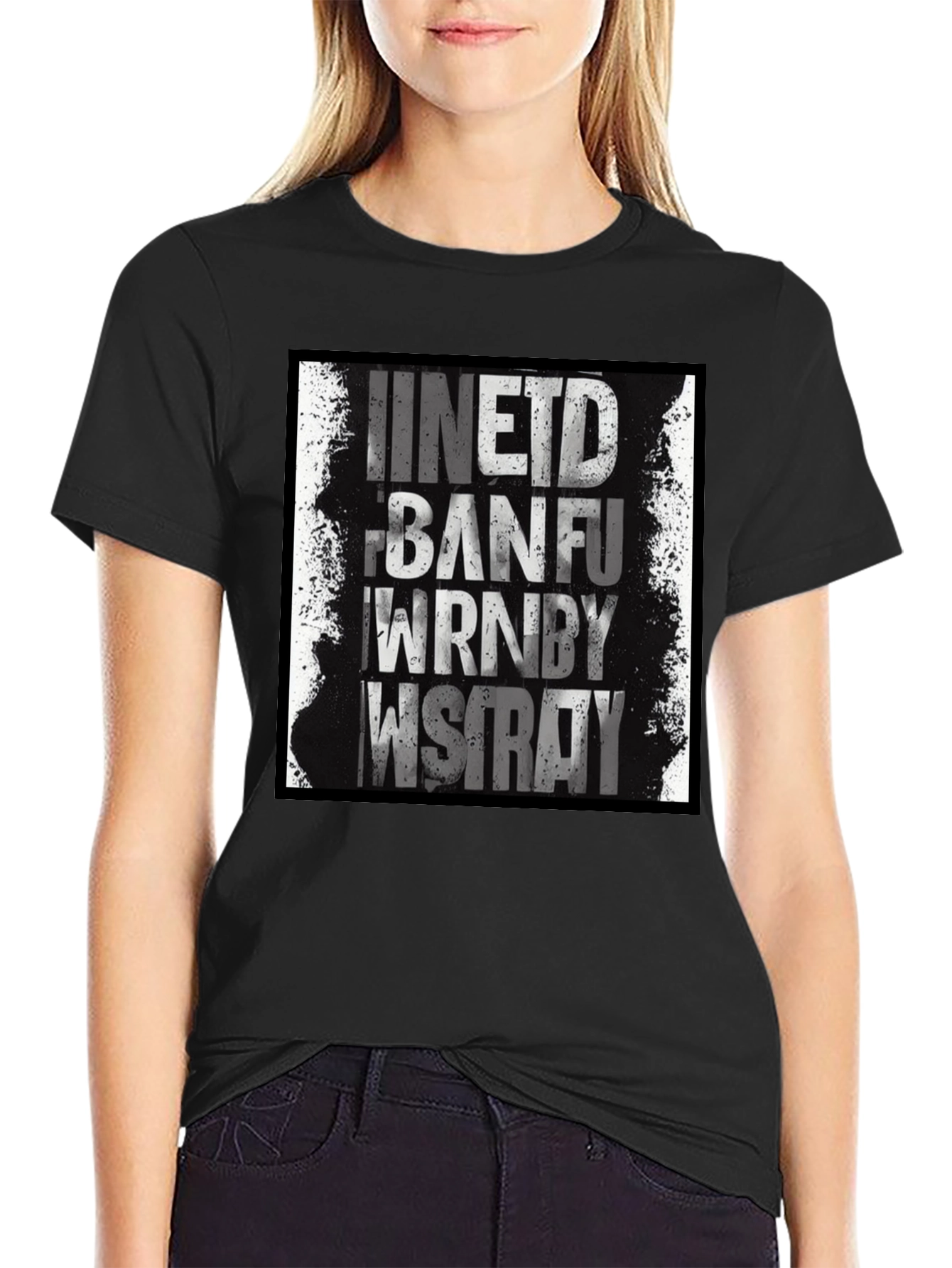 Grunge Text Graphic Black T-Shirt