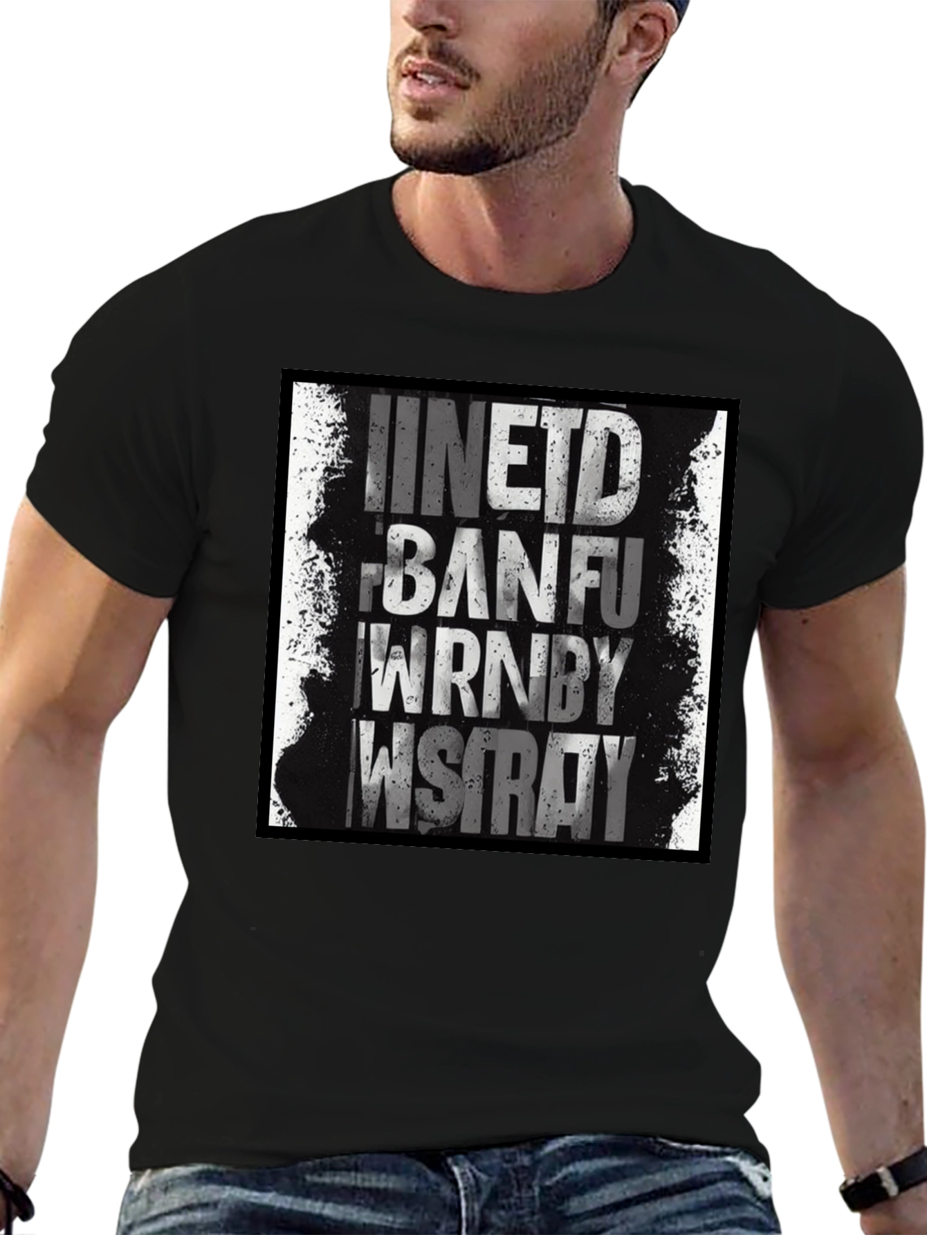 Grunge Text Graphic Black T-Shirt