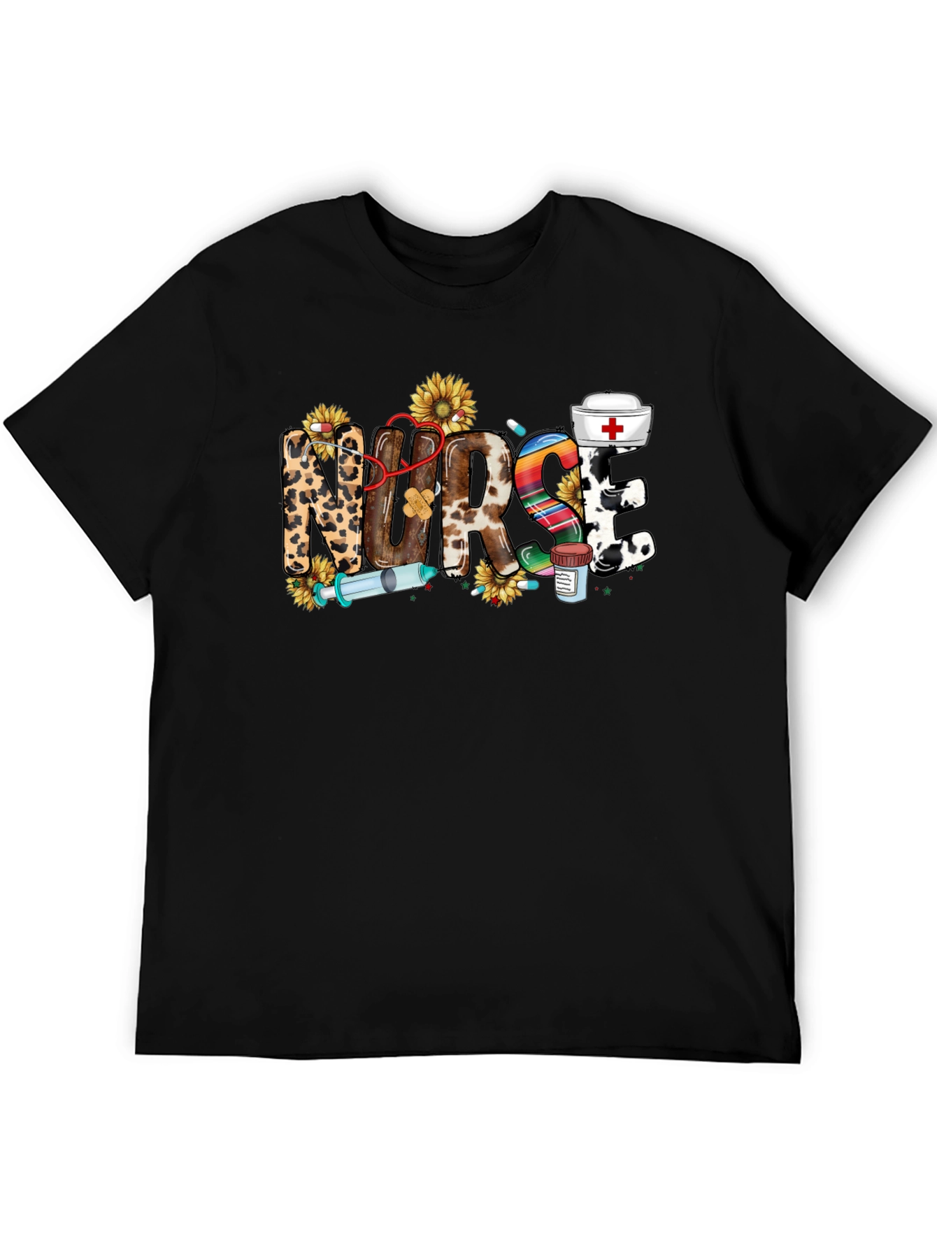 Nurse Themed Graphic Print Black T-Shirt