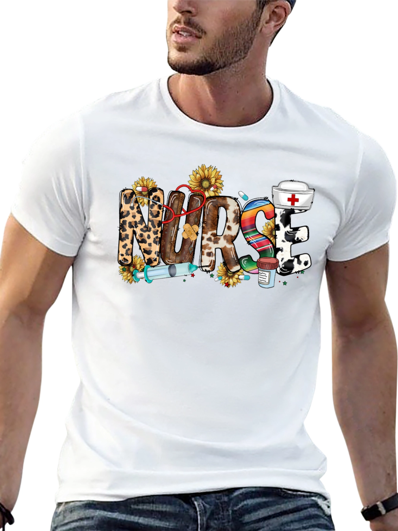 Nurse Themed Graphic Print Black T-Shirt
