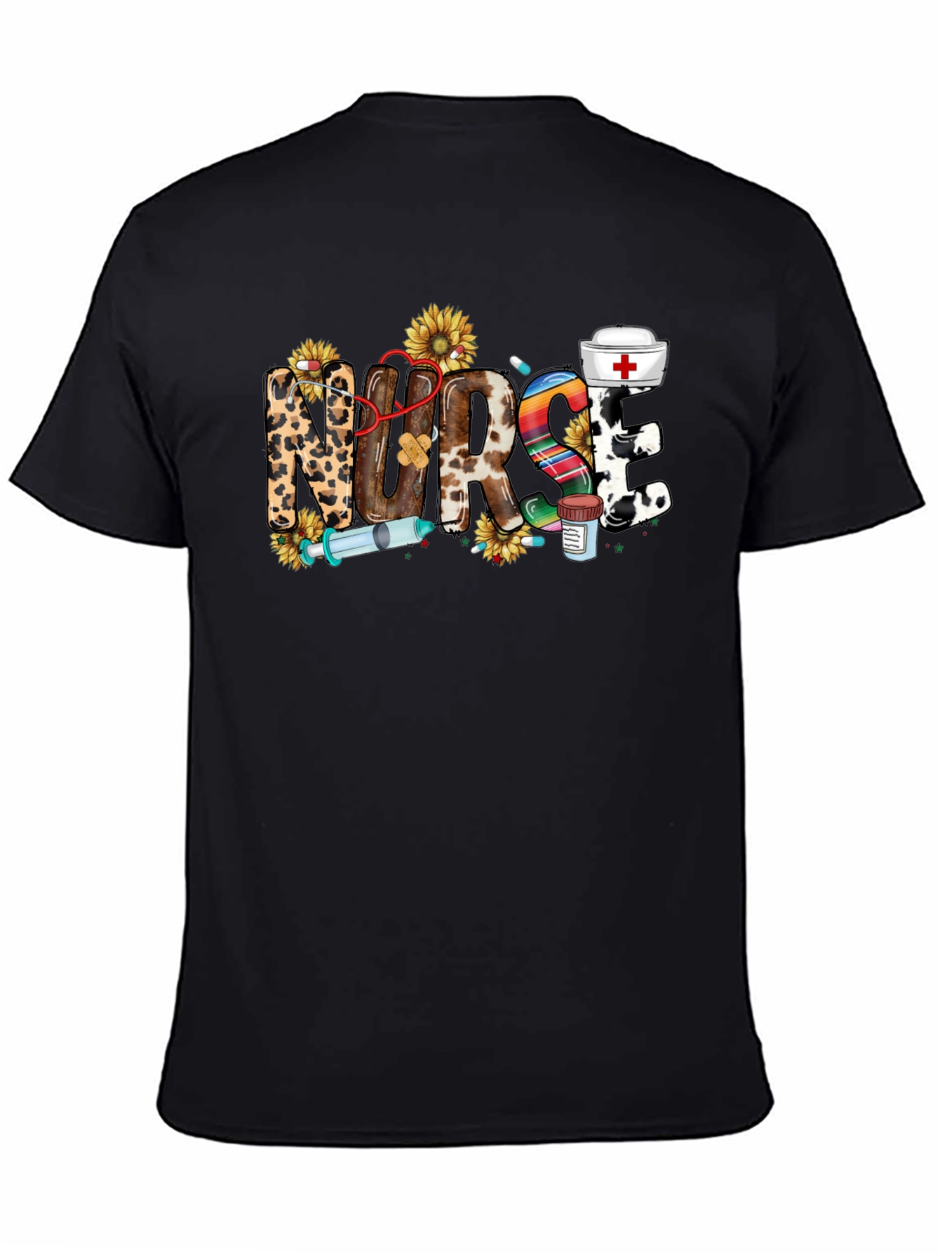 Nurse Themed Graphic Print Black T-Shirt