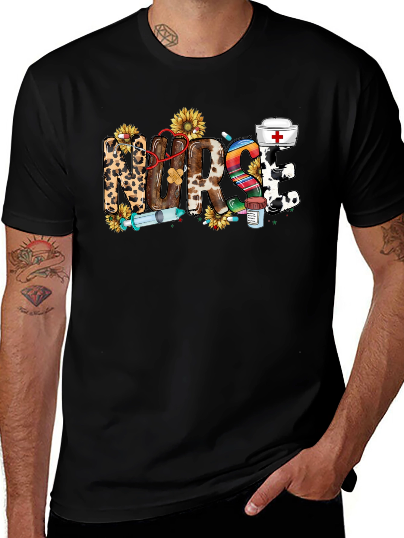 Nurse Themed Graphic Print Black T-Shirt