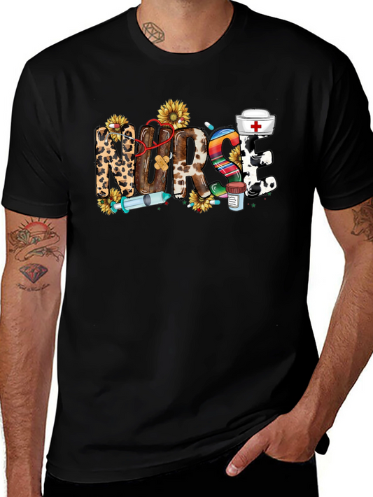 Nurse Themed Graphic Print Black T-Shirt