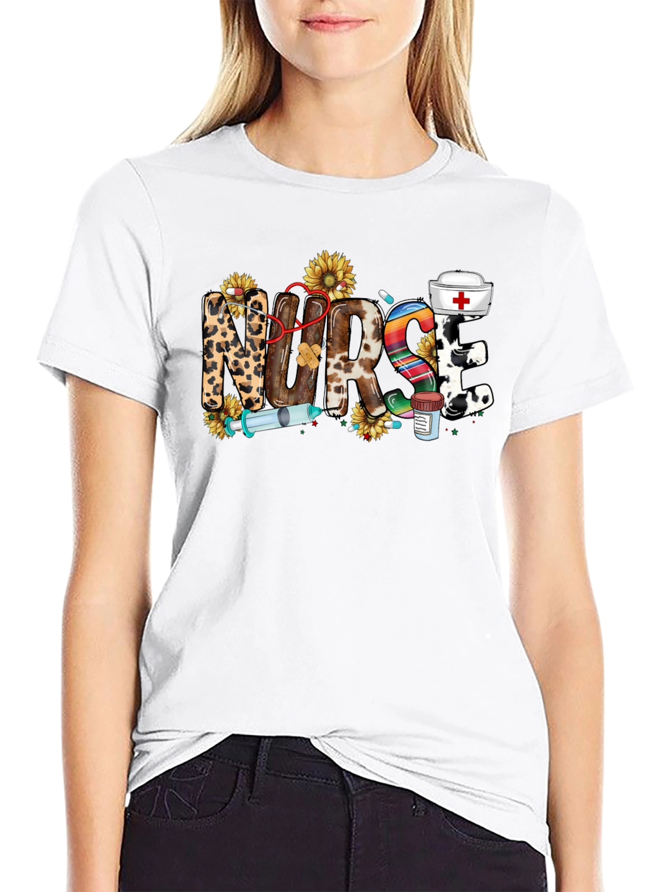 Nurse Themed Graphic Print Black T-Shirt