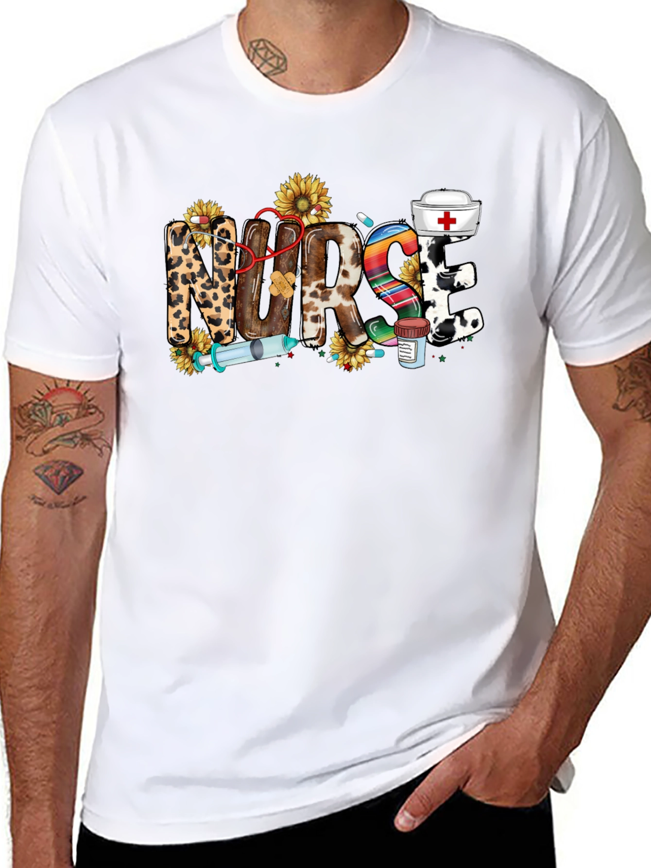 Nurse Themed Graphic Print Black T-Shirt