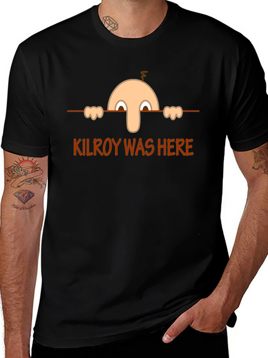 Kilroy Was Here Black T-Shirt - Classic Cartoon