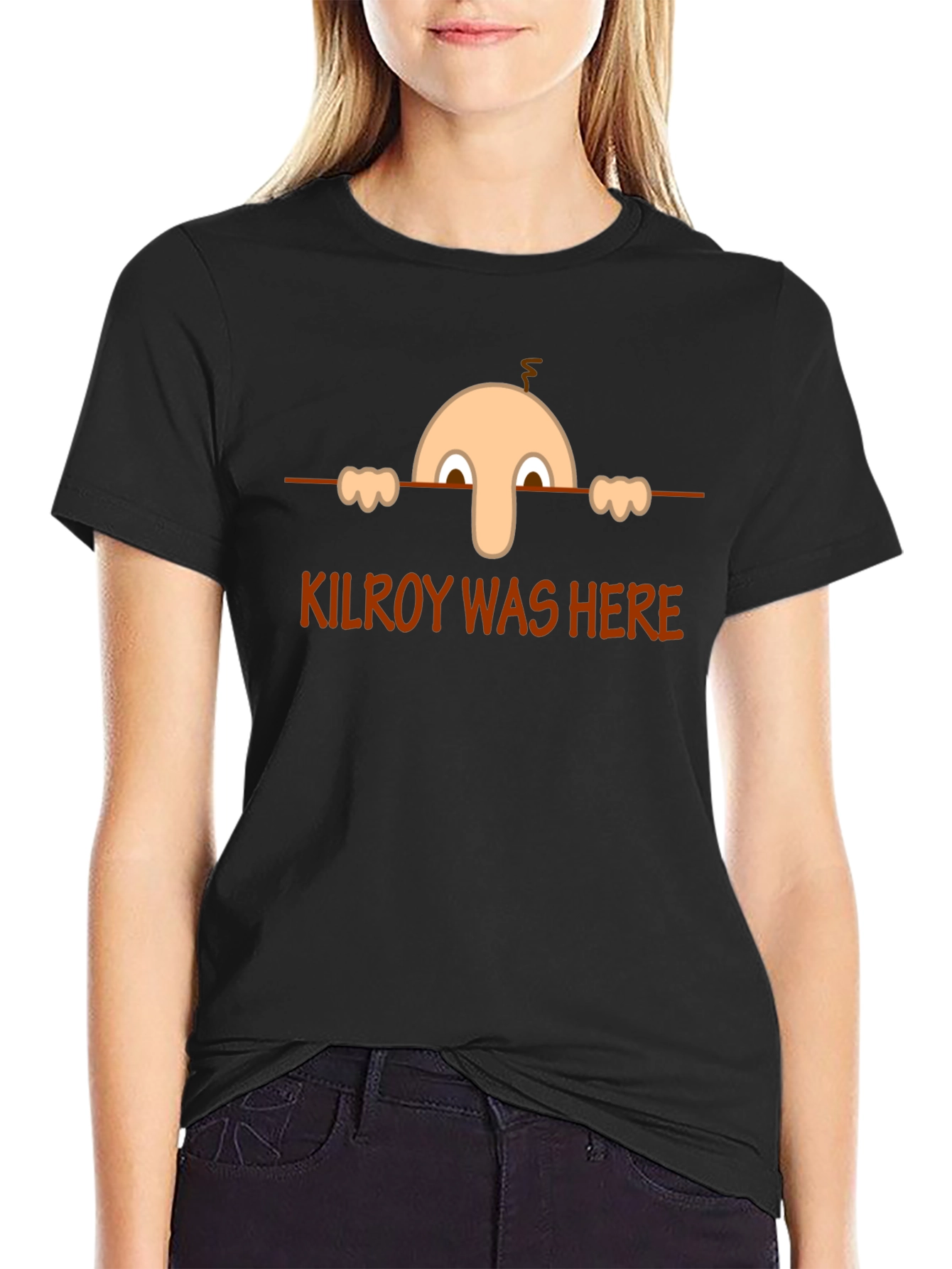 Kilroy Was Here Black T-Shirt - Classic Cartoon