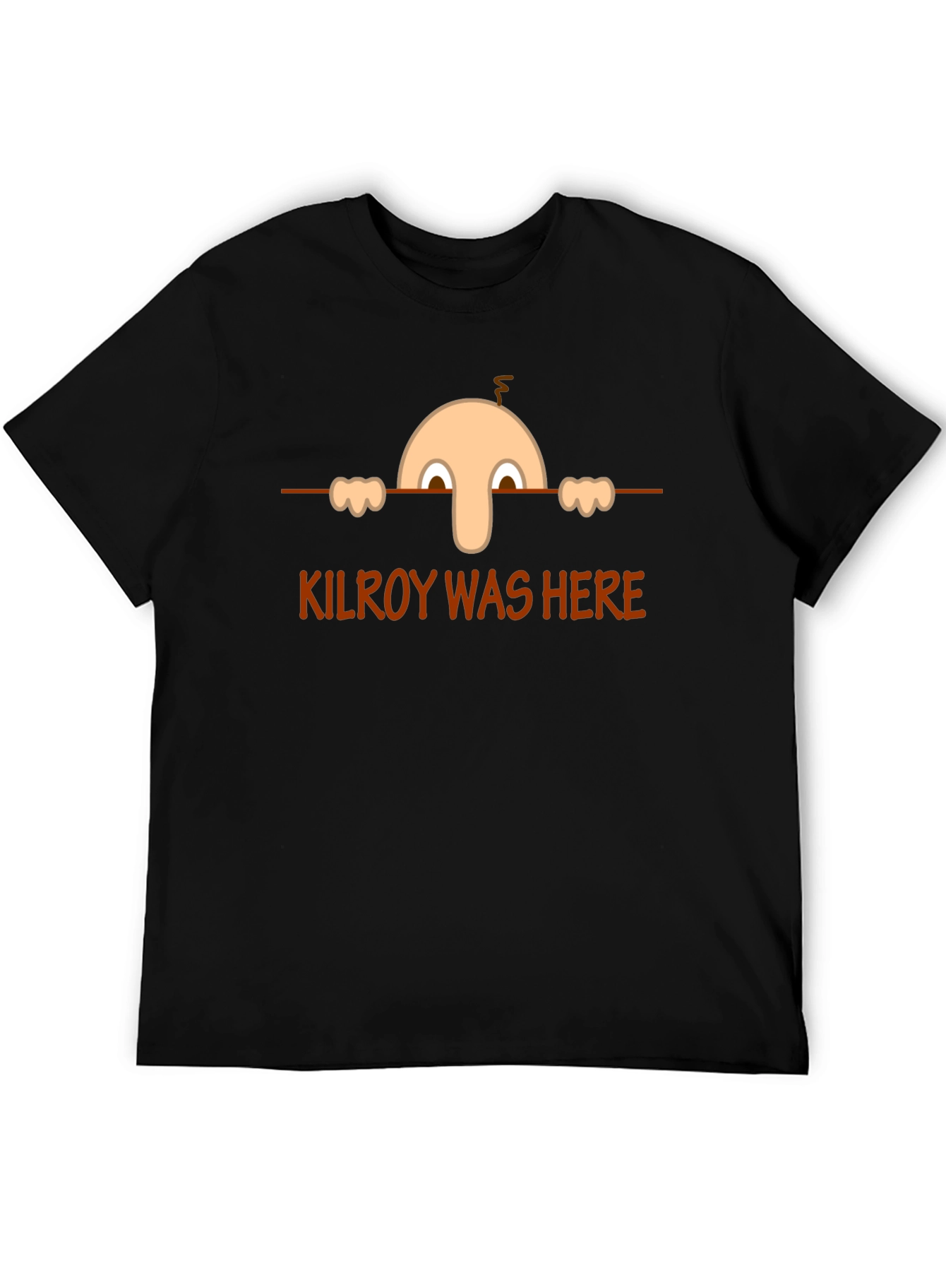 Kilroy Was Here Black T-Shirt - Classic Cartoon